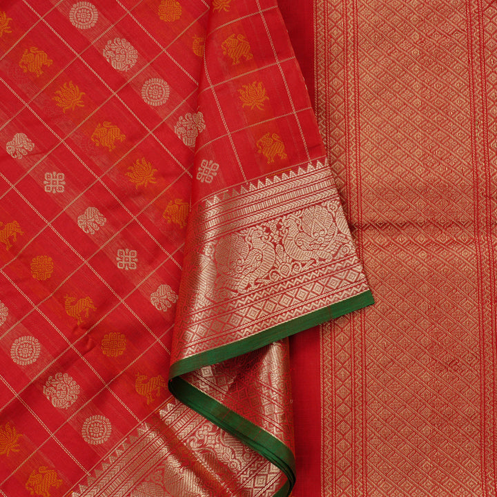Hayagrivas Handloom Pure Silk Cotton Saree in Vivid Red KBE258E12-1