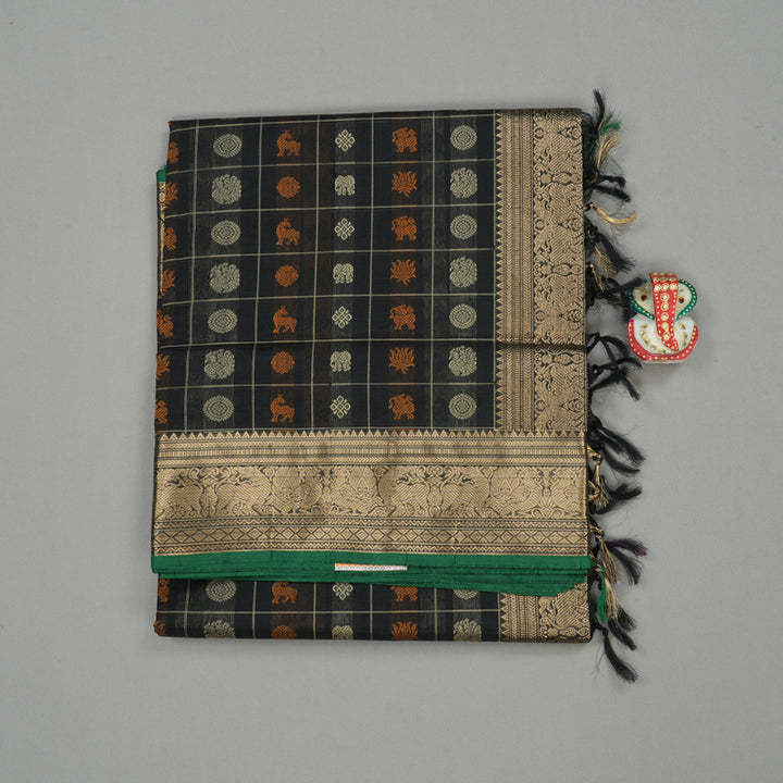 Hayagrivas Handloom Pure Silk Cotton Saree in Black KBE258E12-2