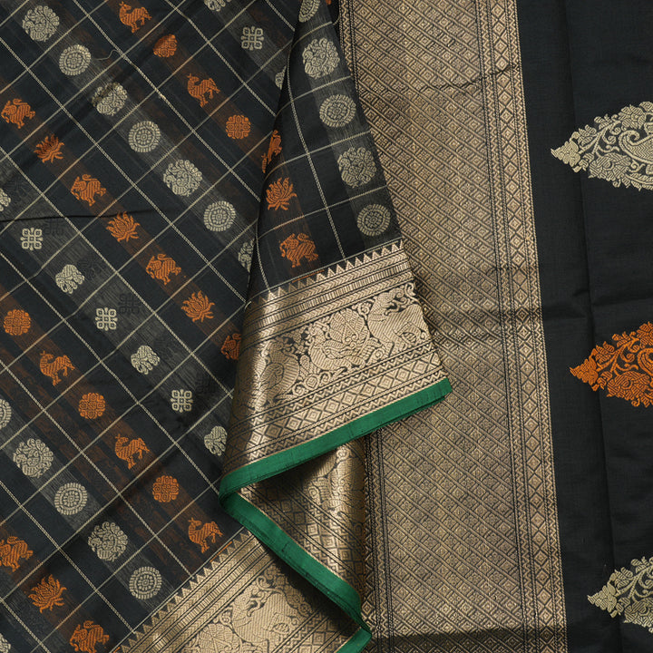 Hayagrivas Handloom Pure Silk Cotton Saree in Black KBE258E12-2