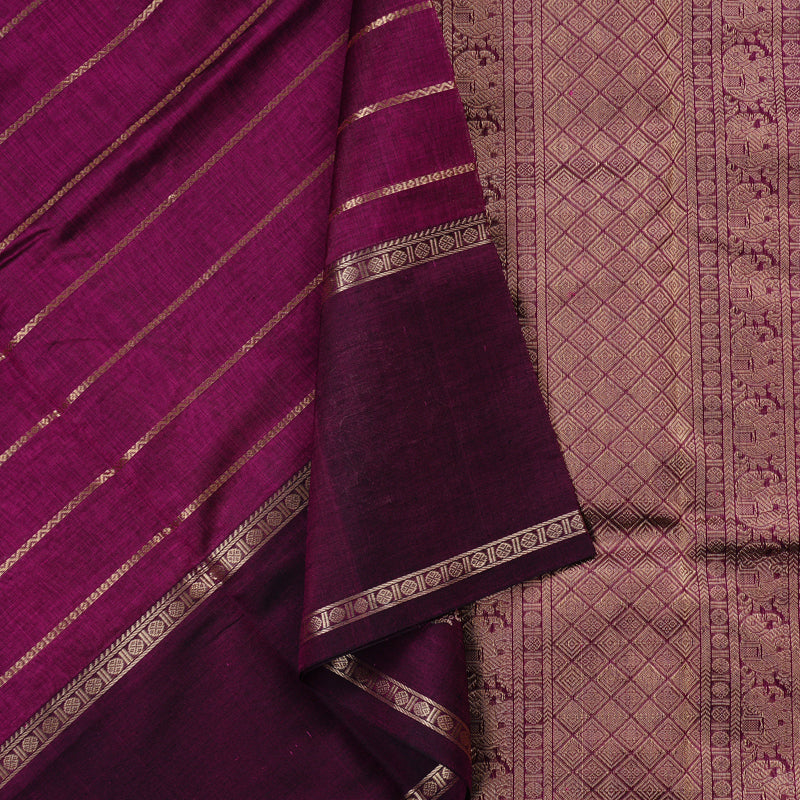 Hayagrivas Handloom Pure Silk Cotton Saree in Eye-Catching Dark Purple KBE258E13-2