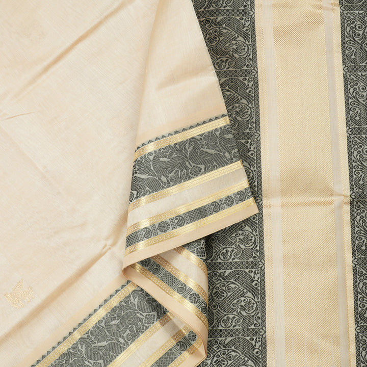 Hayagrivas Handloom Pure Silk Cotton Saree in Rejenuvating Sandal Beige KBE258E3-9