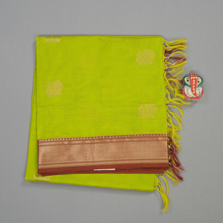 Hayagrivas Handloom Pure Silk Cotton Saree in Radiant Fluorescent Green KBE258E4-2