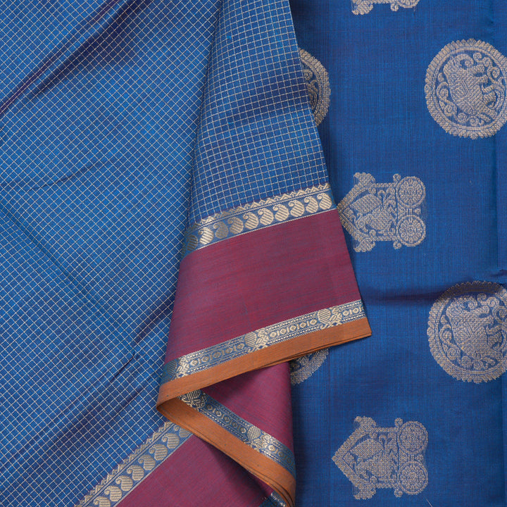 Hayagrivas Handloom Pure Silk Cotton Saree in Blue KBE258E6-3