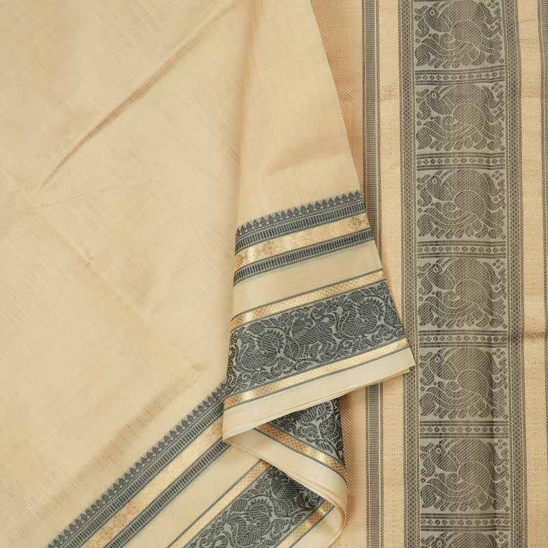 Hayagrivas Handloom Pure Silk Cotton Saree in Soft-Toned Sandal KBE258E7-1