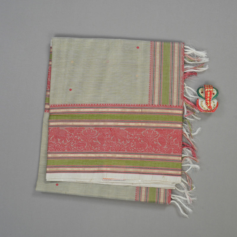 Hayagrivas Handloom Pure Silk Cotton Saree in Subtle Beige KBE258E7-2