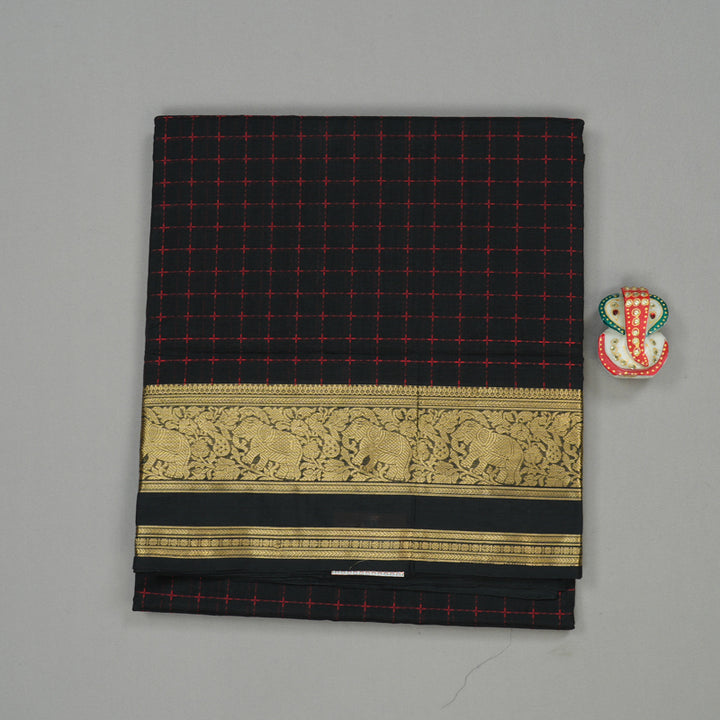 Hayagrivas Handloom Pure Silk Cotton Saree in Rich Black KBE258E7-7