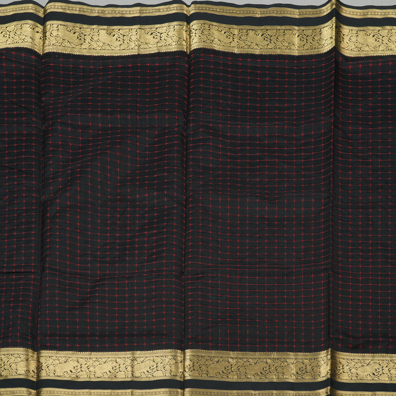 Hayagrivas Handloom Pure Silk Cotton Saree in Rich Black KBE258E7-7