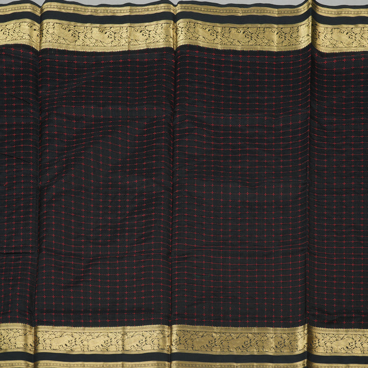 Hayagrivas Handloom Pure Silk Cotton Saree in Rich Black KBE258E7-7