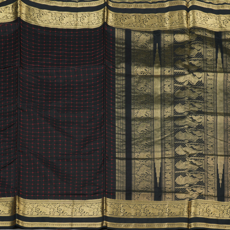 Hayagrivas Handloom Pure Silk Cotton Saree in Rich Black KBE258E7-7