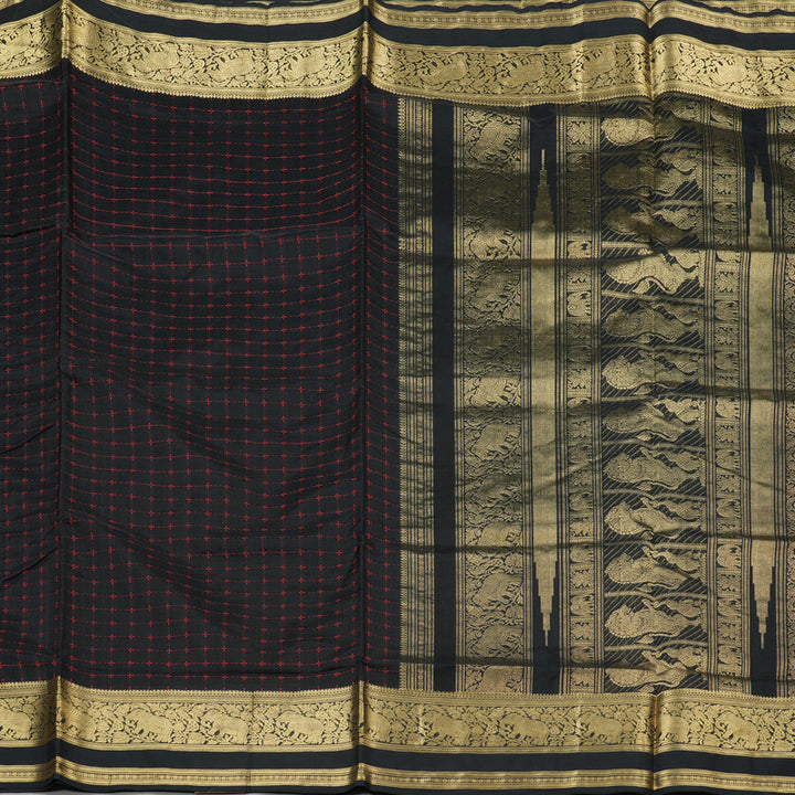 Hayagrivas Handloom Pure Silk Cotton Saree in Rich Black KBE258E7-7