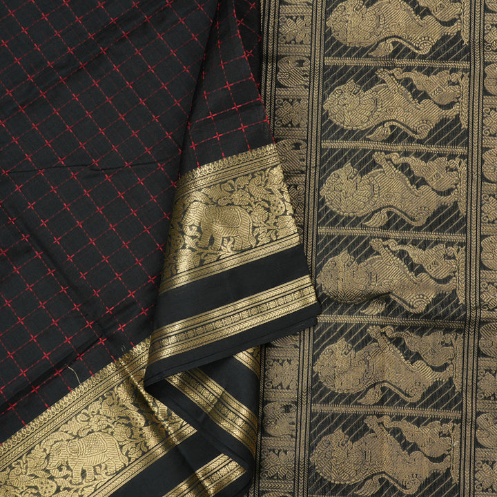 Hayagrivas Handloom Pure Silk Cotton Saree in Rich Black KBE258E7-7