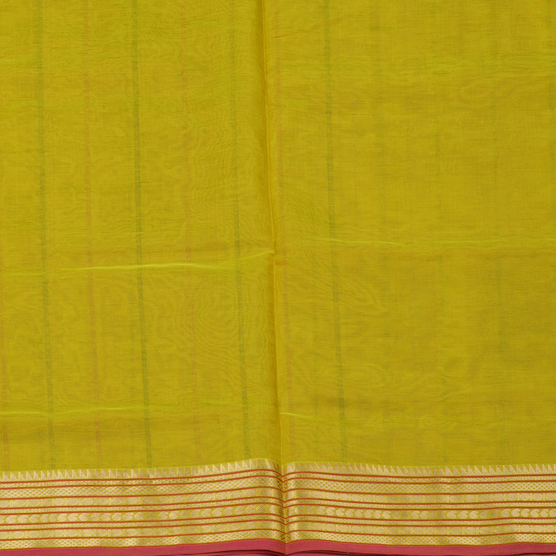 Hayagrivas Handloom Lemon Yellow Pure Silk Cotton Saree with Lemon Yellow & Red Edging Border KBE258E9-1