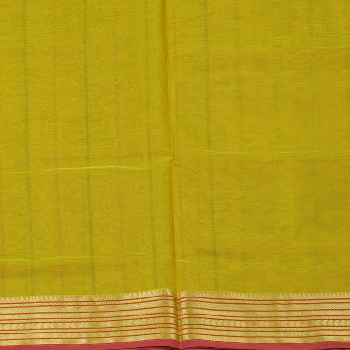 Hayagrivas Handloom Lemon Yellow Pure Silk Cotton Saree with Lemon Yellow & Red Edging Border KBE258E9-1