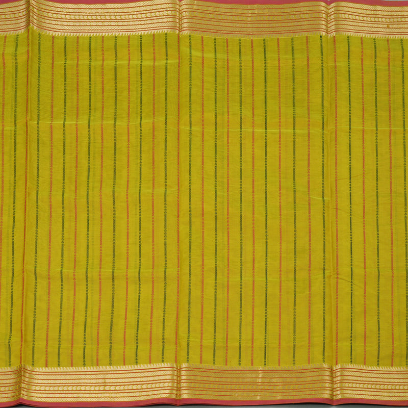 Hayagrivas Handloom Lemon Yellow Pure Silk Cotton Saree with Lemon Yellow & Red Edging Border KBE258E9-1