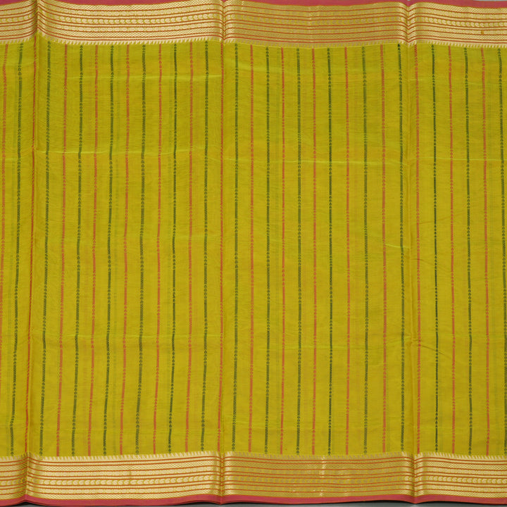 Hayagrivas Handloom Lemon Yellow Pure Silk Cotton Saree with Lemon Yellow & Red Edging Border KBE258E9-1