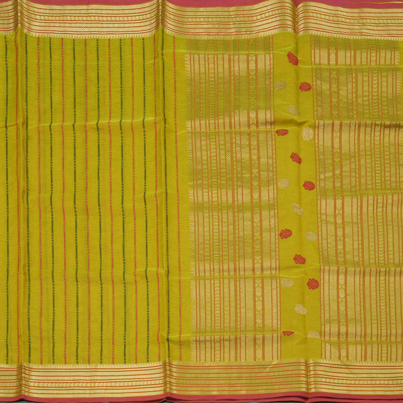 Hayagrivas Handloom Lemon Yellow Pure Silk Cotton Saree with Lemon Yellow & Red Edging Border KBE258E9-1