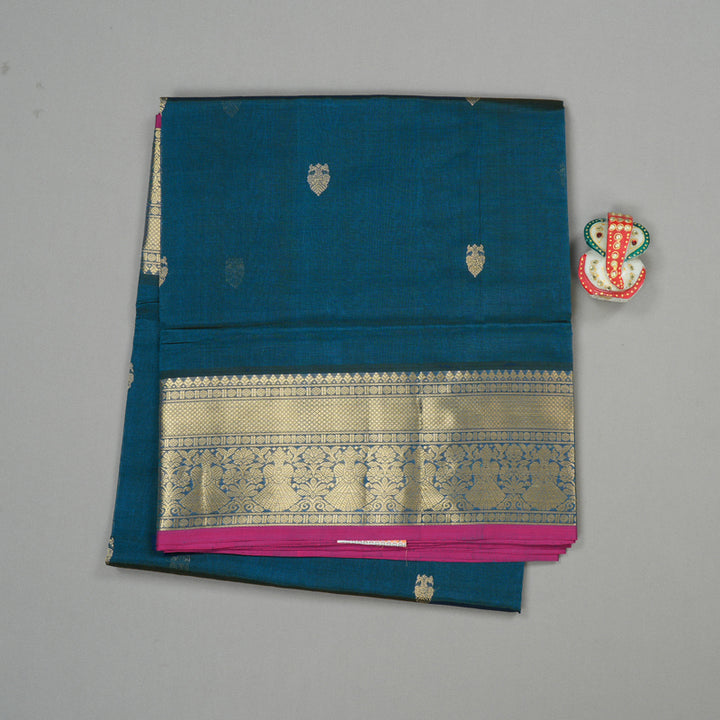 Hayagrivas Handloom Pure Silk Cotton Saree in Enchanting Peacock Blue KBE258E9-11