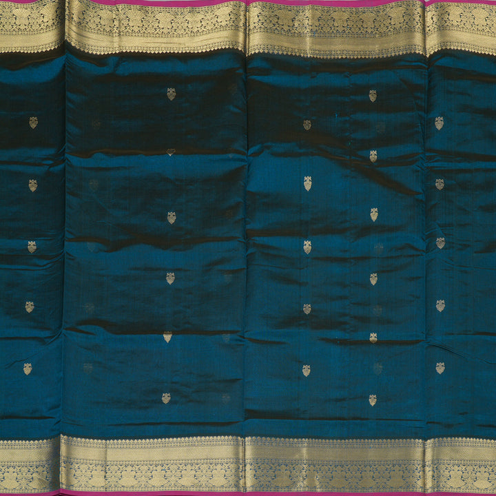 Hayagrivas Handloom Pure Silk Cotton Saree in Enchanting Peacock Blue KBE258E9-11