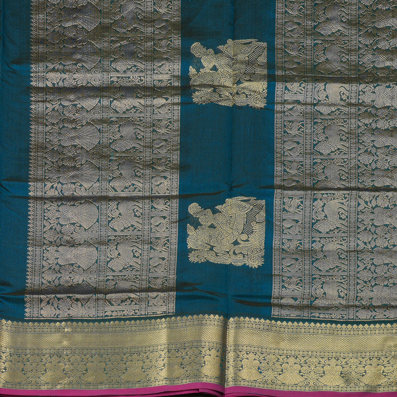 Hayagrivas Handloom Pure Silk Cotton Saree in Enchanting Peacock Blue KBE258E9-11