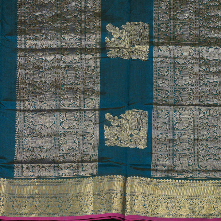 Hayagrivas Handloom Pure Silk Cotton Saree in Enchanting Peacock Blue KBE258E9-11