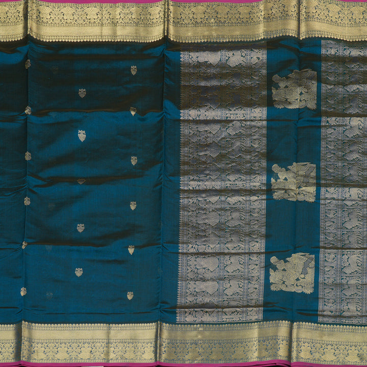 Hayagrivas Handloom Pure Silk Cotton Saree in Enchanting Peacock Blue KBE258E9-11