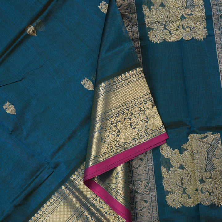 Hayagrivas Handloom Pure Silk Cotton Saree in Enchanting Peacock Blue KBE258E9-11