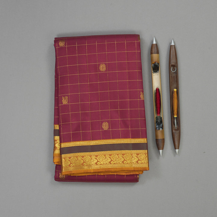 Hayagrivas Handloom Maroon Kanjivaram Silk Saree with Golden Orange Border KBE25D4-1
