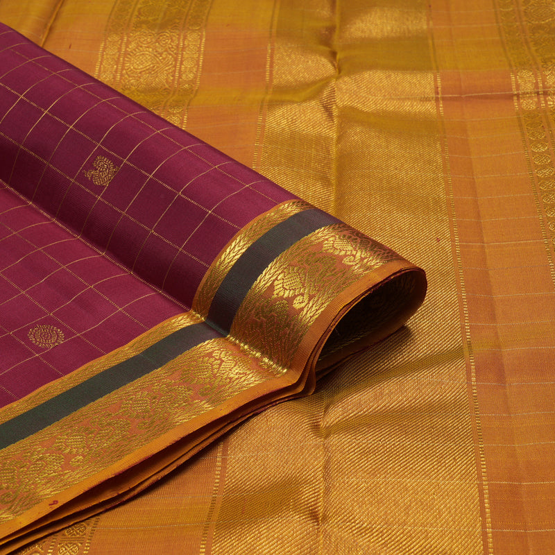 Hayagrivas Handloom Maroon Kanjivaram Silk Saree with Golden Orange Border KBE25D4-1