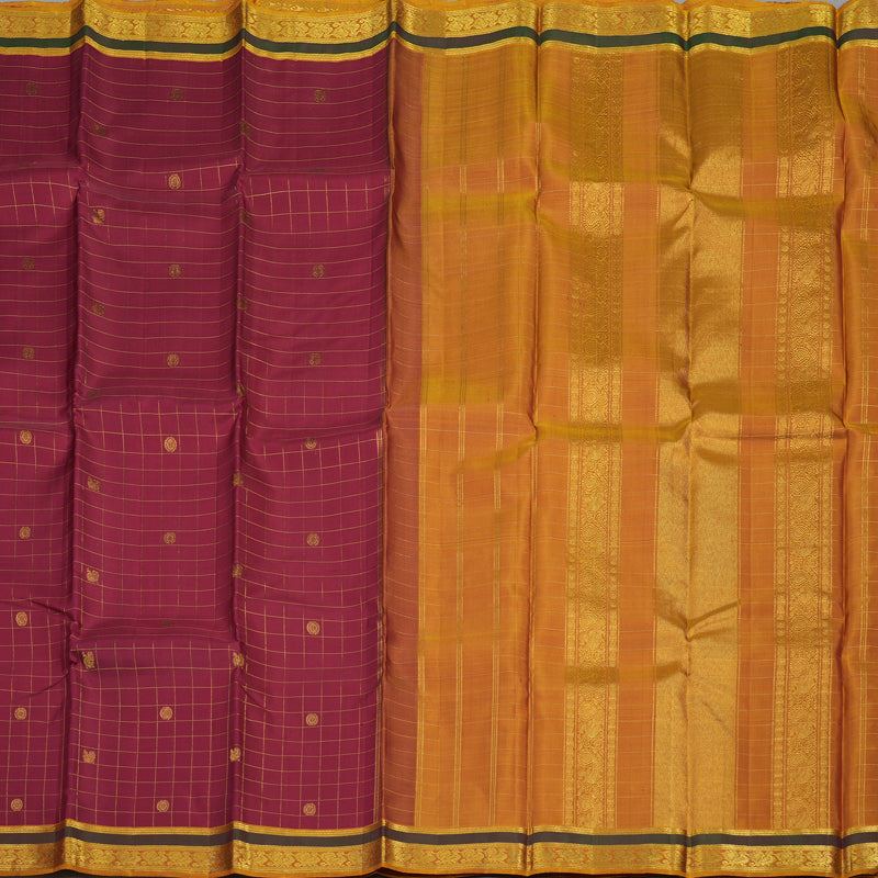 Hayagrivas Handloom Maroon Kanjivaram Silk Saree with Golden Orange Border KBE25D4-1