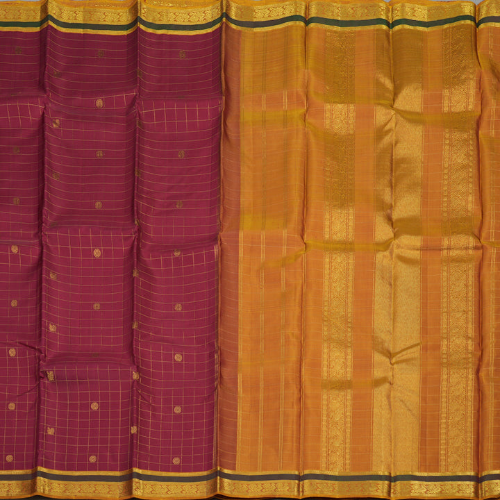 Hayagrivas Handloom Maroon Kanjivaram Silk Saree with Golden Orange Border KBE25D4-1