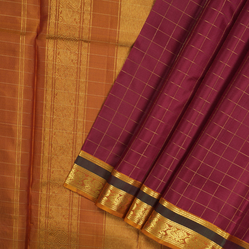 Hayagrivas Handloom Maroon Kanjivaram Silk Saree with Golden Orange Border KBE25D4-1