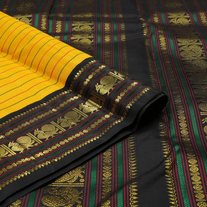 Hayagrivas Yellow Handloom Kanjivaram Silk Saree with Black Border KBE25D6-1