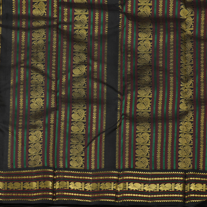 Hayagrivas Yellow Handloom Kanjivaram Silk Saree with Black Border KBE25D6-1