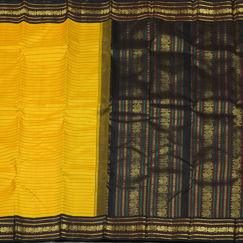 Hayagrivas Yellow Handloom Kanjivaram Silk Saree with Black Border KBE25D6-1