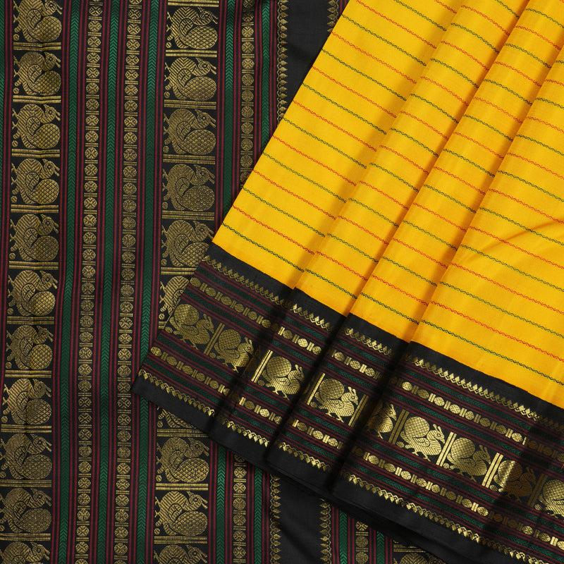 Hayagrivas Yellow Handloom Kanjivaram Silk Saree with Black Border KBE25D6-1