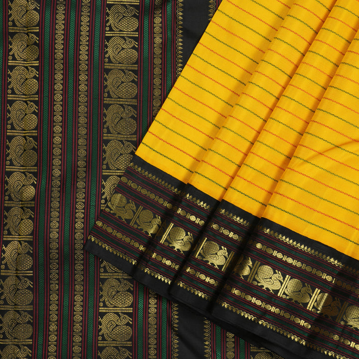 Hayagrivas Yellow Handloom Kanjivaram Silk Saree with Black Border KBE25D6-1