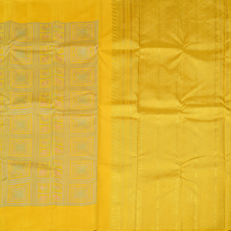 Hayagrivas Yellow Handloom Kanjivaram Silk Saree with Black Border KBE25D6-1
