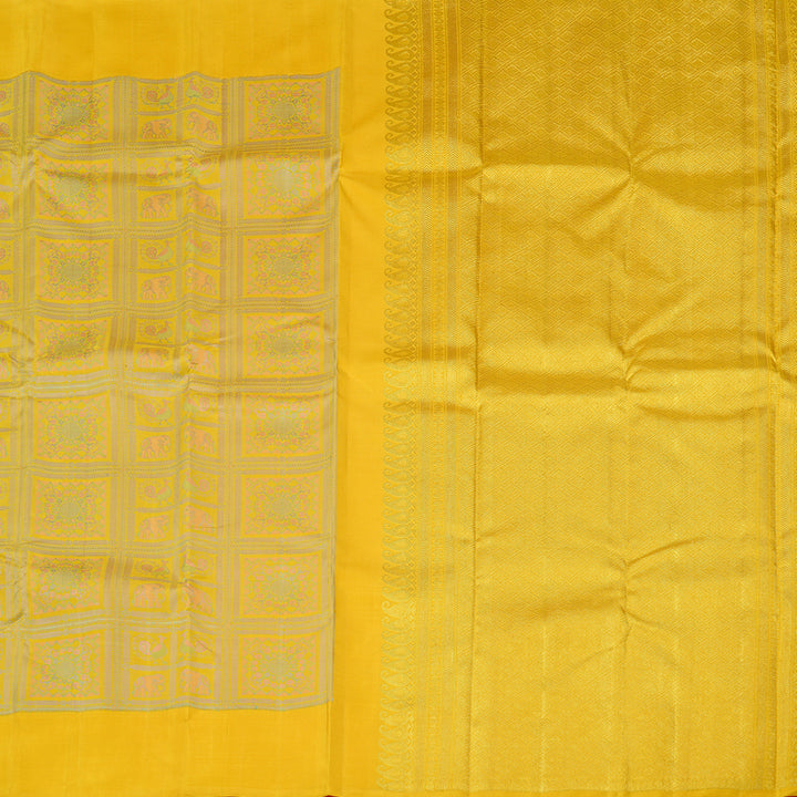 Hayagrivas Yellow Handloom Kanjivaram Silk Saree with Black Border KBE25D6-1