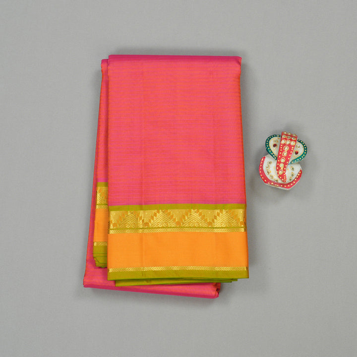 Hayagrivas Orangish Pink Handloom Kanjivaram Silk Saree with Honey Yellow Border KBE263E1-10