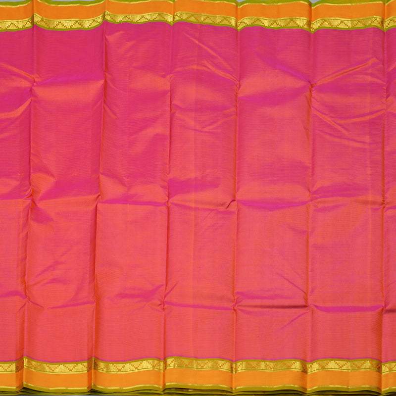 Hayagrivas Orangish Pink Handloom Kanjivaram Silk Saree with Honey Yellow Border KBE263E1-10