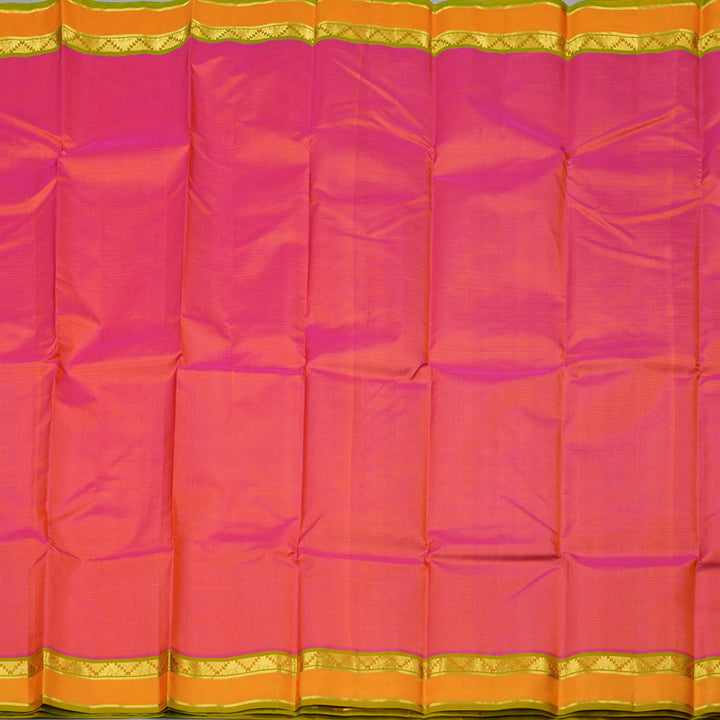 Hayagrivas Orangish Pink Handloom Kanjivaram Silk Saree with Honey Yellow Border KBE263E1-10