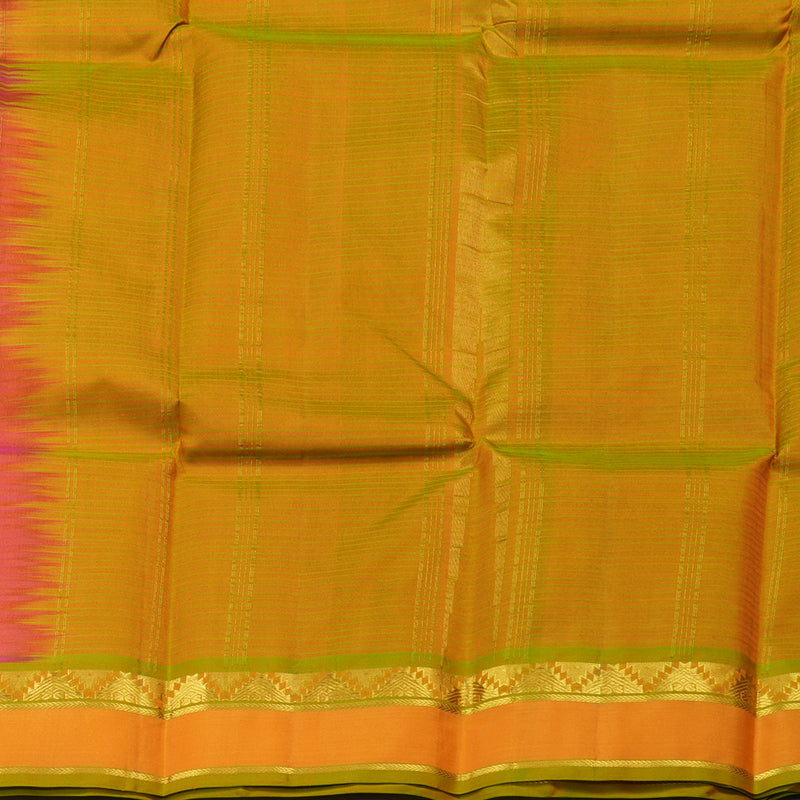 Hayagrivas Orangish Pink Handloom Kanjivaram Silk Saree with Honey Yellow Border KBE263E1-10