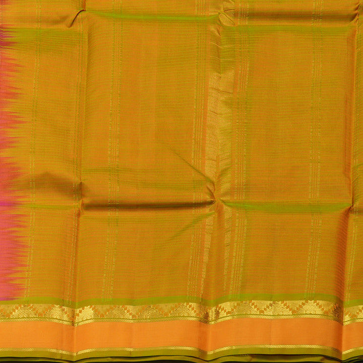 Hayagrivas Orangish Pink Handloom Kanjivaram Silk Saree with Honey Yellow Border KBE263E1-10