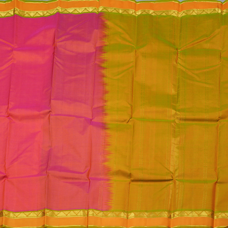 Hayagrivas Orangish Pink Handloom Kanjivaram Silk Saree with Honey Yellow Border KBE263E1-10