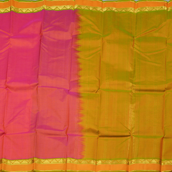 Hayagrivas Orangish Pink Handloom Kanjivaram Silk Saree with Honey Yellow Border KBE263E1-10