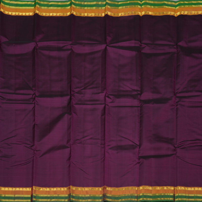 Hayagrivas Dark Purple Handloom Kanjivaram Silk Saree with Honey Mustard And Green Border KBE263E1-12