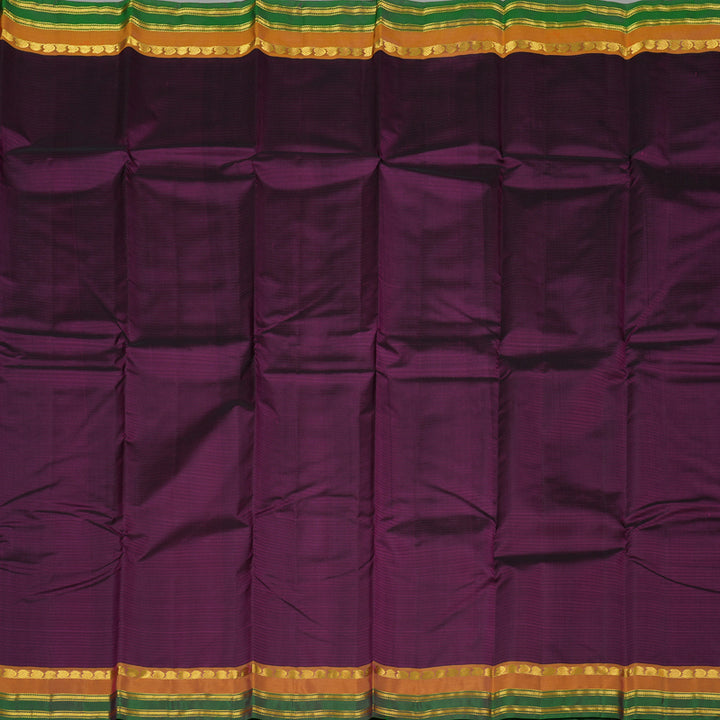 Hayagrivas Dark Purple Handloom Kanjivaram Silk Saree with Honey Mustard And Green Border KBE263E1-12