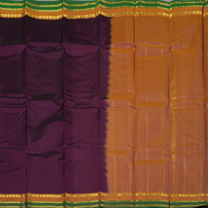 Hayagrivas Dark Purple Handloom Kanjivaram Silk Saree with Honey Mustard And Green Border KBE263E1-12
