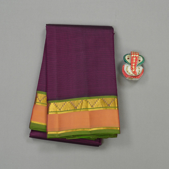 Hayagrivas Dark Purple Handloom Kanjivaram Silk Saree with Honey Mustard Border KBE263E1-14