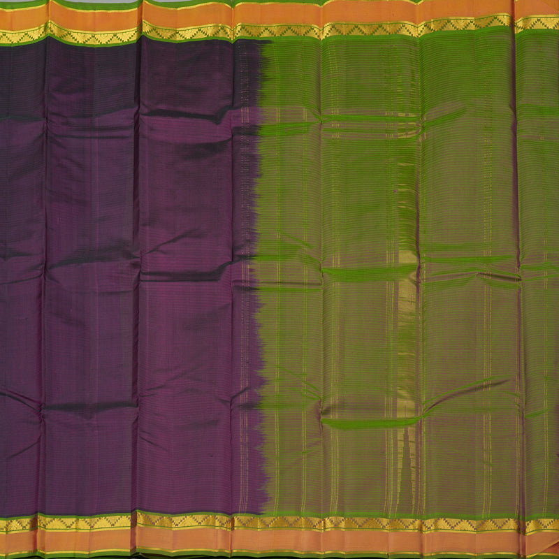 Hayagrivas Dark Purple Handloom Kanjivaram Silk Saree with Honey Mustard Border KBE263E1-14